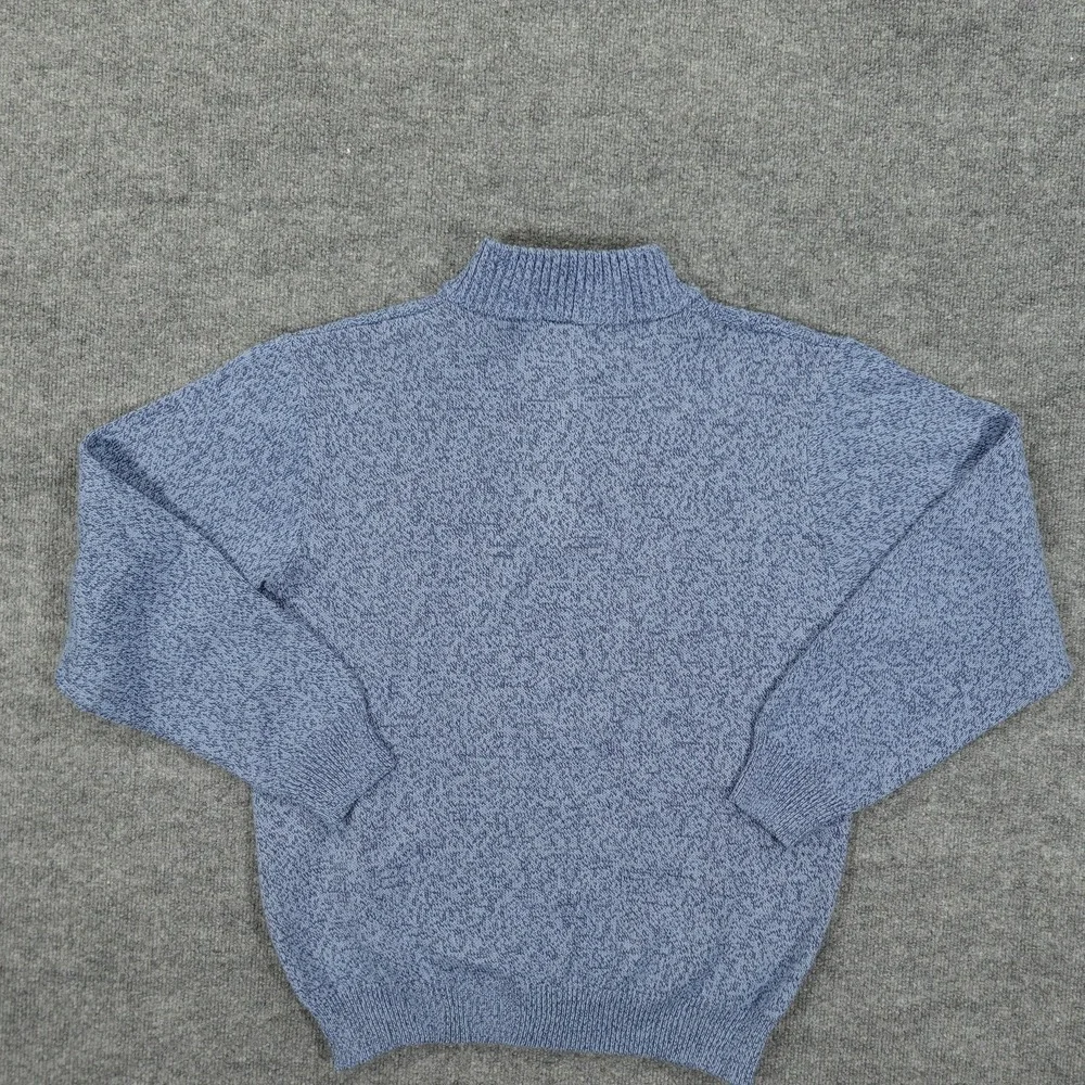 Norm Thompson Sweater Mens Medium Blue 1/4 Zip Mock Neck Elbow Patches Cotton